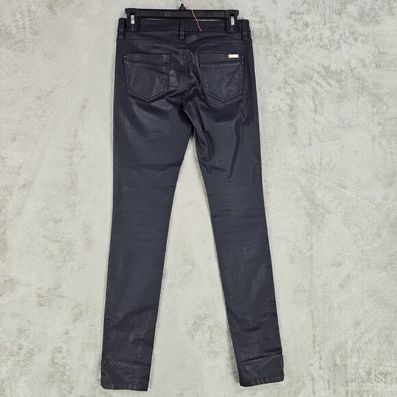 Massimo Dutti Jeans Womens Size 2 Waxed Dark Blue Skinny Fit Low Rise Stretch - Picture 2 of 13